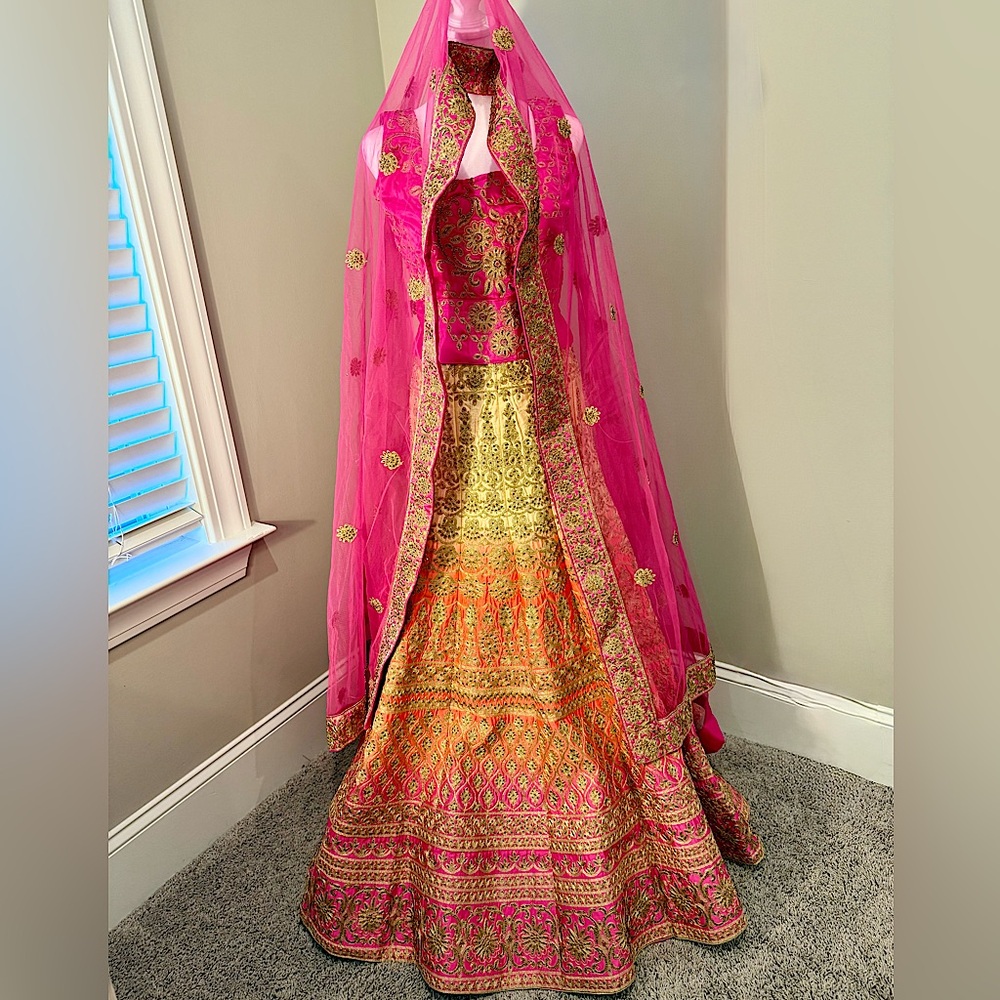 Indian bridal ombré pink and sparkly Lehenga